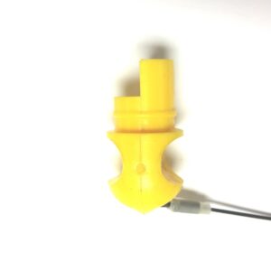 A MALE KCK DUST CAP, FOR FEMALE PUSH-ON plug with a wire attached to it.