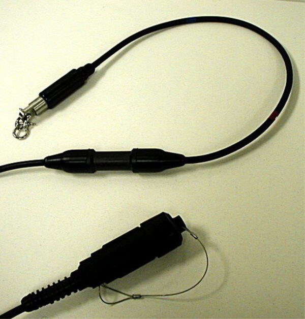 A black cord with a 12 CHANNEL DOWNHOLE/BOTTOM Cable attached to it.