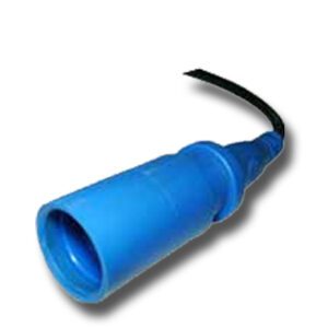 A blue plastic KCK FEMALE PUSH-ON Connector with a black cord.