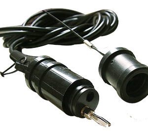 A black KCL MALE Connector with two wires attached to it.