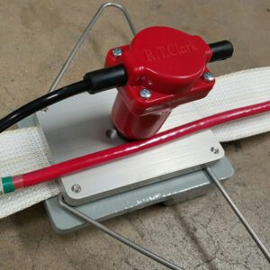 A red and white RTC Custom Land Streamer and Geophones is attached to a metal plate.